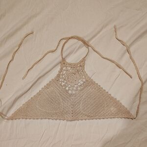 Crochet Halter Top in Beige